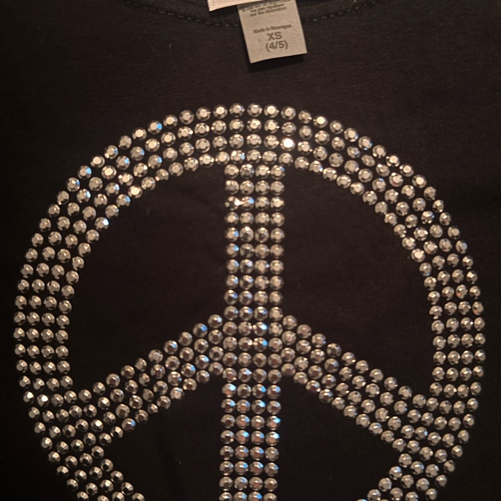 Kids Black Rhinestone Peace Sign Tee